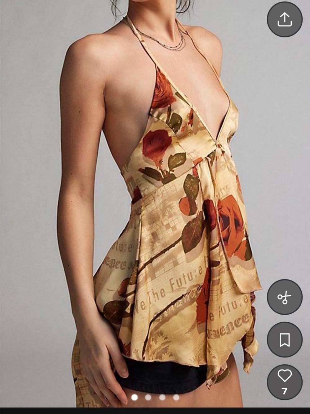 Urban Outfitters Beige Floral V-Neck Camisole with Rust Roses